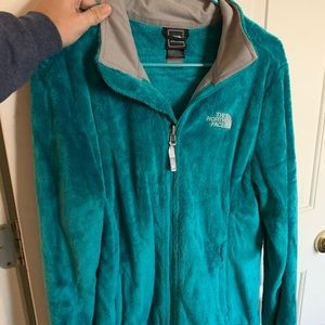 The North Face teal fuzzy jacket